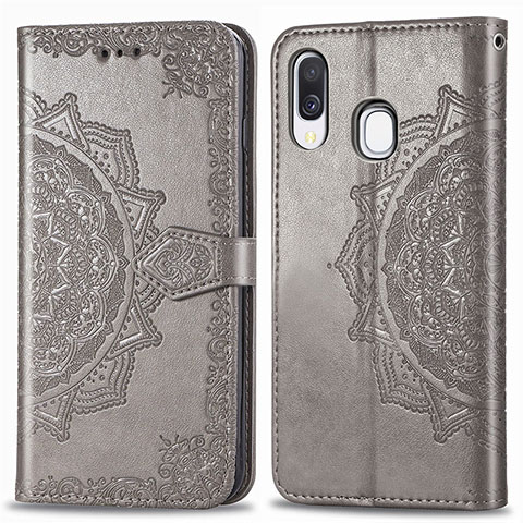 Custodia Portafoglio In Pelle Fantasia Modello Cover con Supporto per Samsung Galaxy A40 Grigio