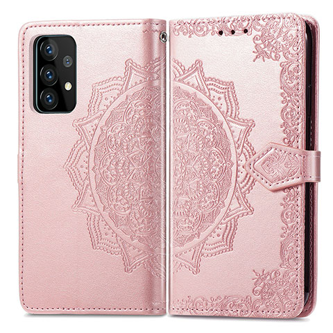 Custodia Portafoglio In Pelle Fantasia Modello Cover con Supporto per Samsung Galaxy A52 4G Oro Rosa