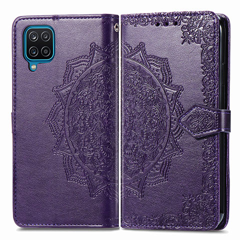 Custodia Portafoglio In Pelle Fantasia Modello Cover con Supporto per Samsung Galaxy F12 Viola