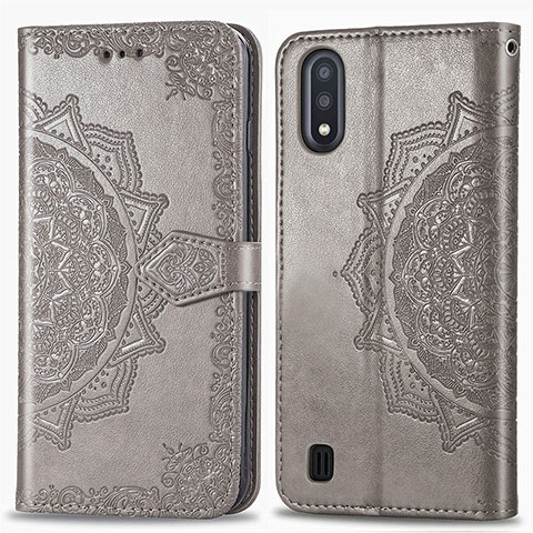 Custodia Portafoglio In Pelle Fantasia Modello Cover con Supporto per Samsung Galaxy M01 Grigio