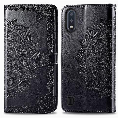 Custodia Portafoglio In Pelle Fantasia Modello Cover con Supporto per Samsung Galaxy M01 Nero