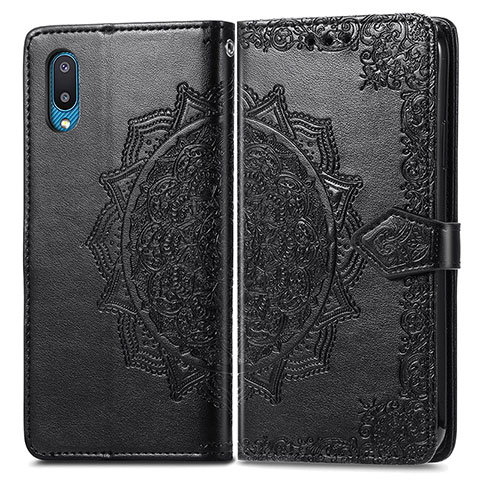 Custodia Portafoglio In Pelle Fantasia Modello Cover con Supporto per Samsung Galaxy M02 Nero