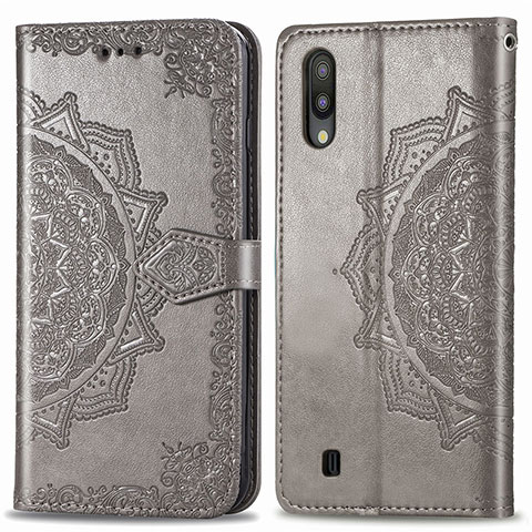 Custodia Portafoglio In Pelle Fantasia Modello Cover con Supporto per Samsung Galaxy M10 Grigio