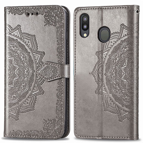 Custodia Portafoglio In Pelle Fantasia Modello Cover con Supporto per Samsung Galaxy M20 Grigio