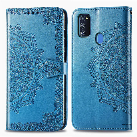 Custodia Portafoglio In Pelle Fantasia Modello Cover con Supporto per Samsung Galaxy M30s Blu
