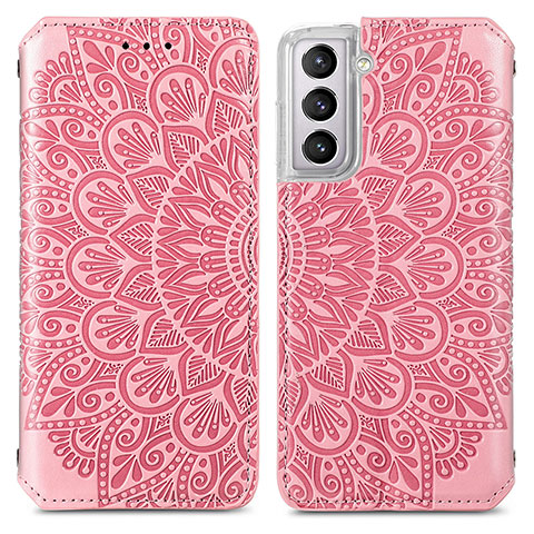 Custodia Portafoglio In Pelle Fantasia Modello Cover con Supporto per Samsung Galaxy S21 5G Oro Rosa