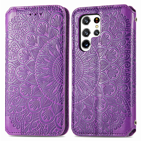 Custodia Portafoglio In Pelle Fantasia Modello Cover con Supporto per Samsung Galaxy S22 Ultra 5G Viola