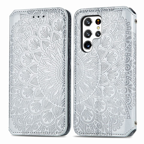 Custodia Portafoglio In Pelle Fantasia Modello Cover con Supporto per Samsung Galaxy S23 Ultra 5G Grigio