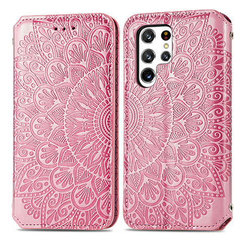 Custodia Portafoglio In Pelle Fantasia Modello Cover con Supporto per Samsung Galaxy S23 Ultra 5G Oro Rosa