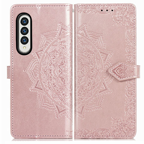 Custodia Portafoglio In Pelle Fantasia Modello Cover con Supporto per Samsung Galaxy Z Fold3 5G Oro Rosa