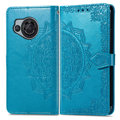 Custodia Portafoglio In Pelle Fantasia Modello Cover con Supporto per Sharp Aquos R8 Blu