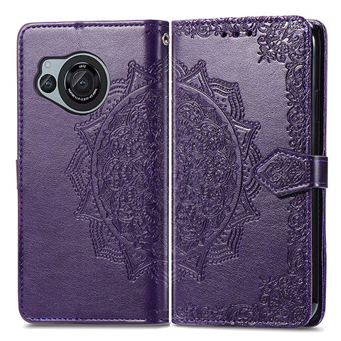 Custodia Portafoglio In Pelle Fantasia Modello Cover con Supporto per Sharp Aquos R8 Viola