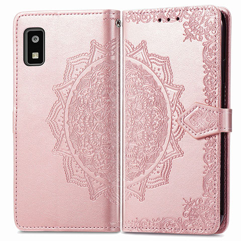 Custodia Portafoglio In Pelle Fantasia Modello Cover con Supporto per Sharp Aquos wish3 Oro Rosa