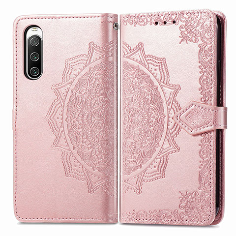 Custodia Portafoglio In Pelle Fantasia Modello Cover con Supporto per Sony Xperia 10 V Oro Rosa