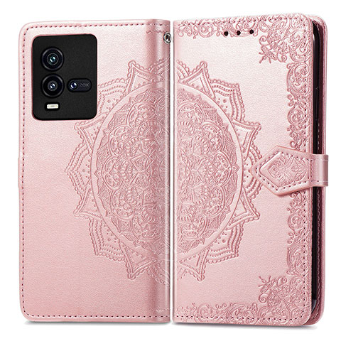 Custodia Portafoglio In Pelle Fantasia Modello Cover con Supporto per Vivo iQOO 10 5G Oro Rosa