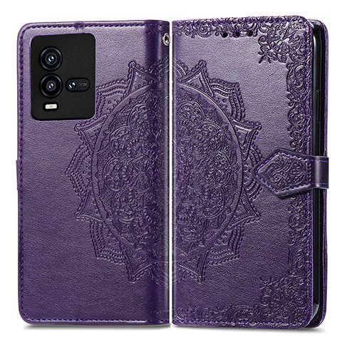 Custodia Portafoglio In Pelle Fantasia Modello Cover con Supporto per Vivo iQOO 10 5G Viola