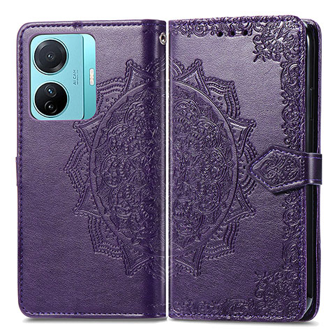 Custodia Portafoglio In Pelle Fantasia Modello Cover con Supporto per Vivo iQOO Z6 Pro 5G Viola