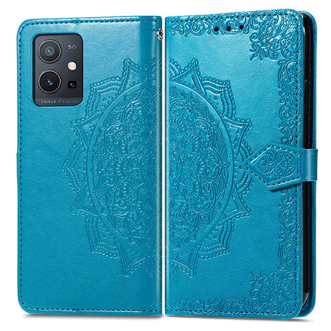 Custodia Portafoglio In Pelle Fantasia Modello Cover con Supporto per Vivo T1 5G India Blu