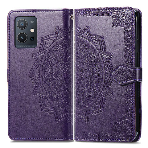 Custodia Portafoglio In Pelle Fantasia Modello Cover con Supporto per Vivo T1 5G India Viola