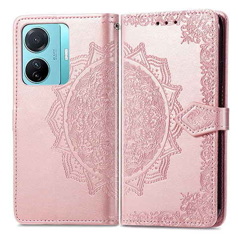 Custodia Portafoglio In Pelle Fantasia Modello Cover con Supporto per Vivo T1 Pro 5G Oro Rosa