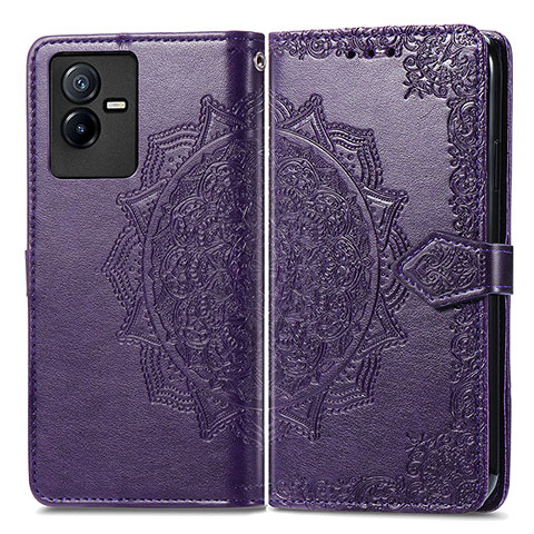 Custodia Portafoglio In Pelle Fantasia Modello Cover con Supporto per Vivo T2x 5G Viola