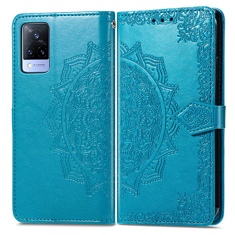 Custodia Portafoglio In Pelle Fantasia Modello Cover con Supporto per Vivo V21 5G Blu