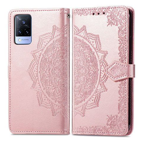 Custodia Portafoglio In Pelle Fantasia Modello Cover con Supporto per Vivo V21 5G Oro Rosa