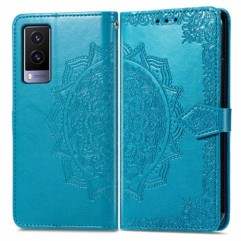 Custodia Portafoglio In Pelle Fantasia Modello Cover con Supporto per Vivo V21e 5G Blu