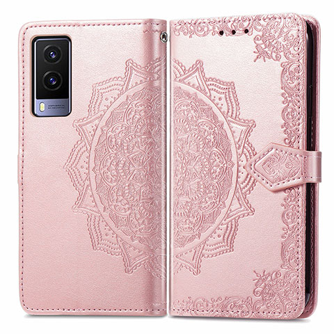 Custodia Portafoglio In Pelle Fantasia Modello Cover con Supporto per Vivo V21e 5G Oro Rosa