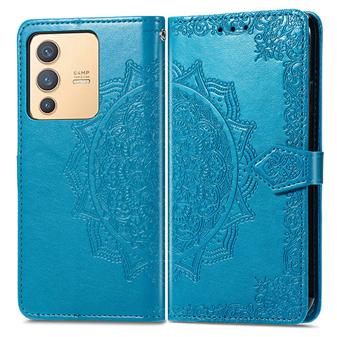 Custodia Portafoglio In Pelle Fantasia Modello Cover con Supporto per Vivo V23 5G Blu