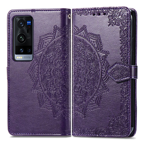 Custodia Portafoglio In Pelle Fantasia Modello Cover con Supporto per Vivo X60 Pro+ Plus 5G Viola