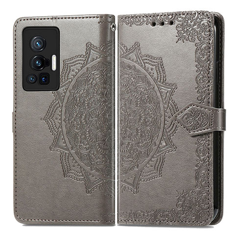 Custodia Portafoglio In Pelle Fantasia Modello Cover con Supporto per Vivo X70 Pro 5G Grigio