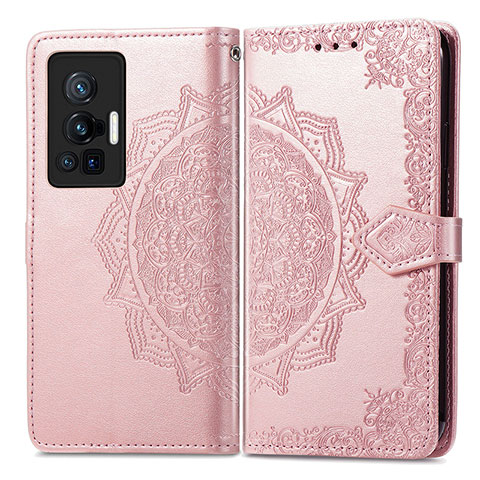 Custodia Portafoglio In Pelle Fantasia Modello Cover con Supporto per Vivo X70 Pro 5G Oro Rosa