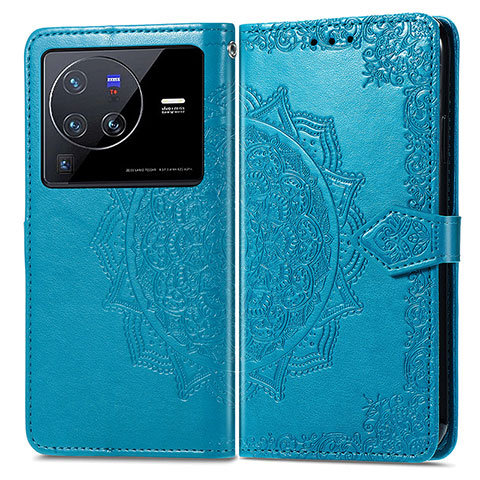 Custodia Portafoglio In Pelle Fantasia Modello Cover con Supporto per Vivo X80 Pro 5G Blu