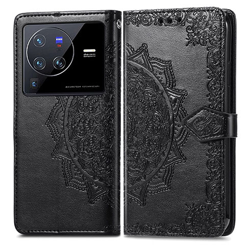 Custodia Portafoglio In Pelle Fantasia Modello Cover con Supporto per Vivo X80 Pro 5G Nero