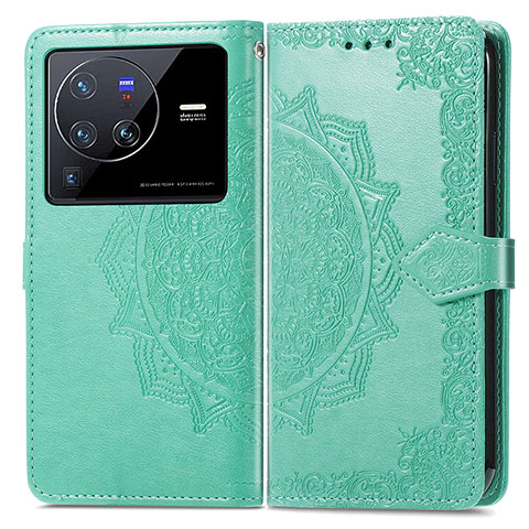 Custodia Portafoglio In Pelle Fantasia Modello Cover con Supporto per Vivo X80 Pro 5G Verde