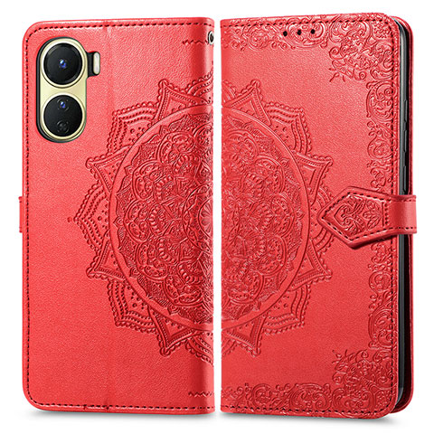 Custodia Portafoglio In Pelle Fantasia Modello Cover con Supporto per Vivo Y02S Rosso