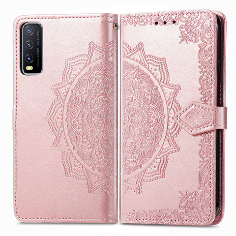 Custodia Portafoglio In Pelle Fantasia Modello Cover con Supporto per Vivo Y20 (2021) Oro Rosa