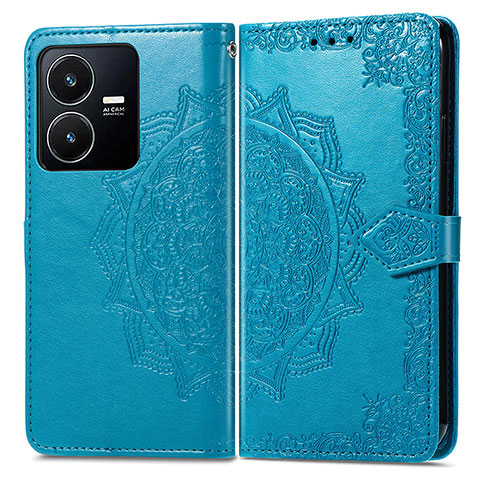 Custodia Portafoglio In Pelle Fantasia Modello Cover con Supporto per Vivo Y22s Blu