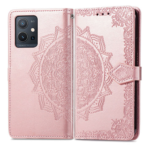 Custodia Portafoglio In Pelle Fantasia Modello Cover con Supporto per Vivo Y33e 5G Oro Rosa