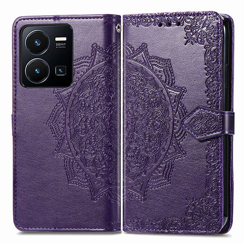 Custodia Portafoglio In Pelle Fantasia Modello Cover con Supporto per Vivo Y35 4G Viola