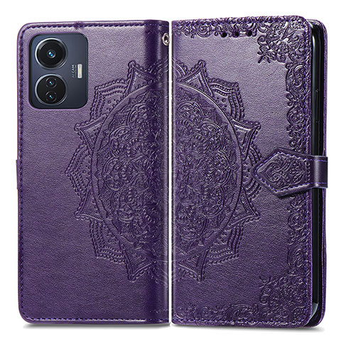 Custodia Portafoglio In Pelle Fantasia Modello Cover con Supporto per Vivo Y55 4G Viola