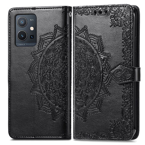 Custodia Portafoglio In Pelle Fantasia Modello Cover con Supporto per Vivo Y55s 5G Nero