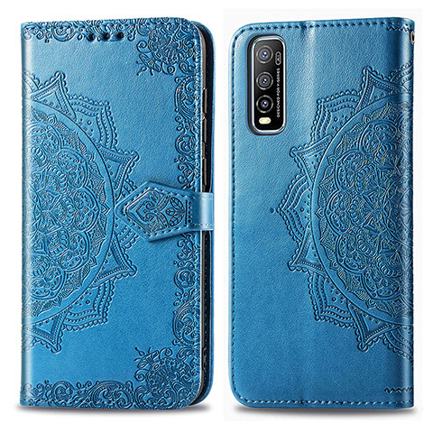 Custodia Portafoglio In Pelle Fantasia Modello Cover con Supporto per Vivo Y70S 5G Blu