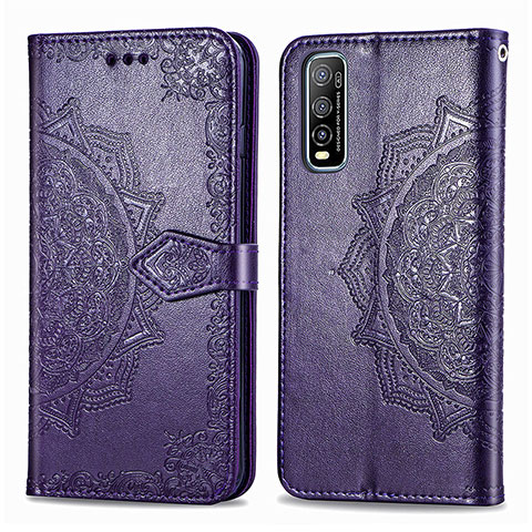 Custodia Portafoglio In Pelle Fantasia Modello Cover con Supporto per Vivo Y70S 5G Viola