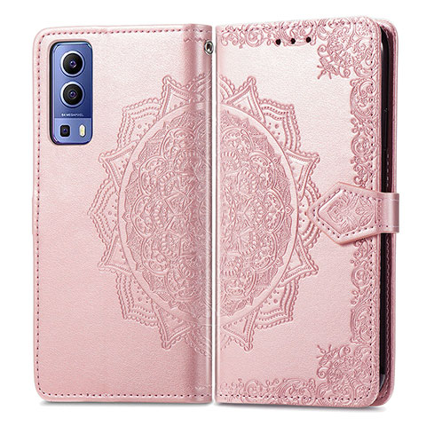 Custodia Portafoglio In Pelle Fantasia Modello Cover con Supporto per Vivo Y72 5G Oro Rosa