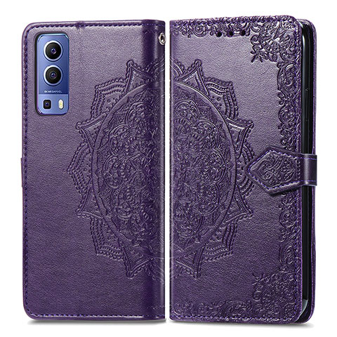 Custodia Portafoglio In Pelle Fantasia Modello Cover con Supporto per Vivo Y72 5G Viola