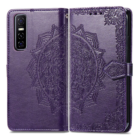 Custodia Portafoglio In Pelle Fantasia Modello Cover con Supporto per Vivo Y73s 5G Viola