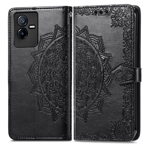 Custodia Portafoglio In Pelle Fantasia Modello Cover con Supporto per Vivo Y73t Nero