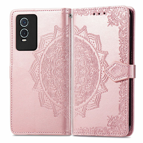 Custodia Portafoglio In Pelle Fantasia Modello Cover con Supporto per Vivo Y74s 5G Oro Rosa